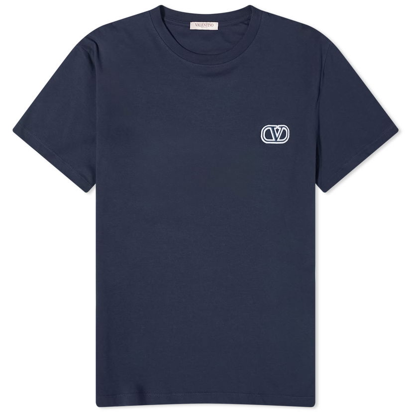 Тениска Valentino Men's Embroidered V Logo Tee Navy Тъмно синьо | 4V3MG10V9LJ-598