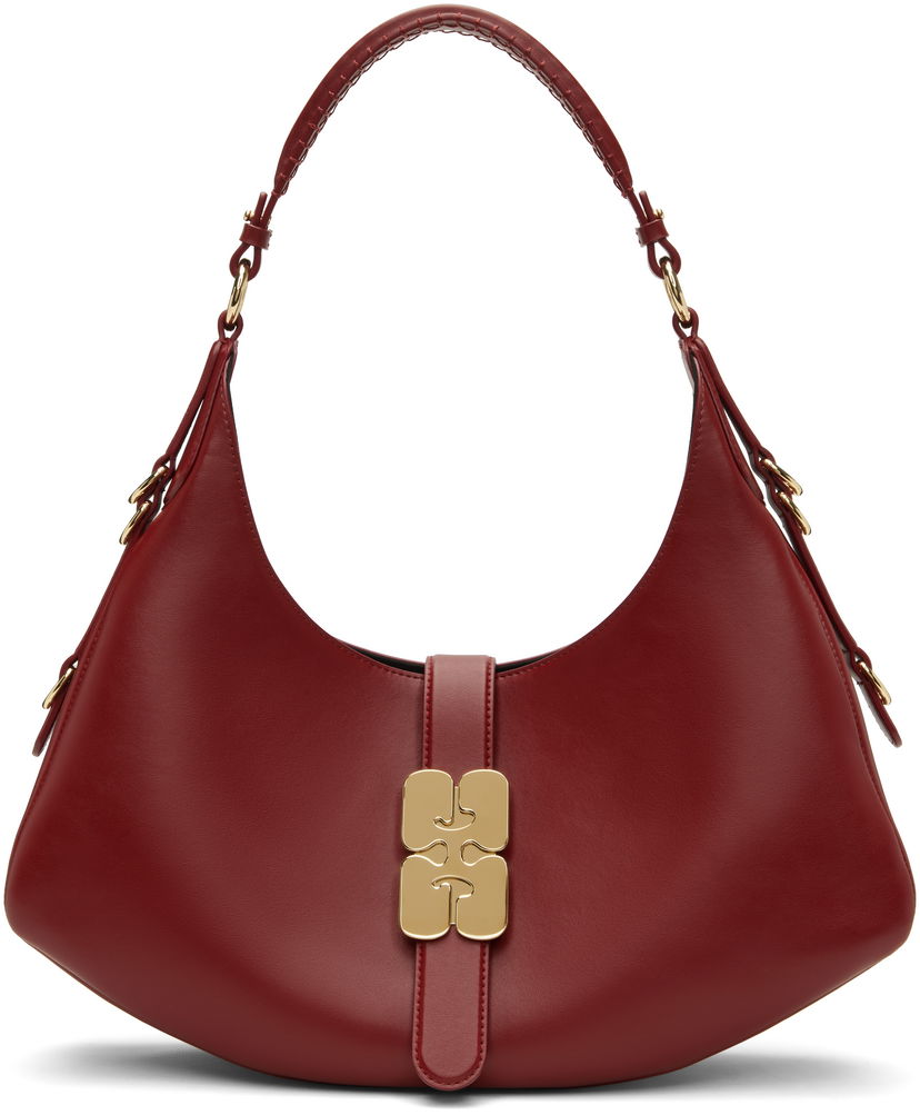 Дамска чанта GANNI Small Kat Hobo Bag with Gold Buckle Червено | A7077