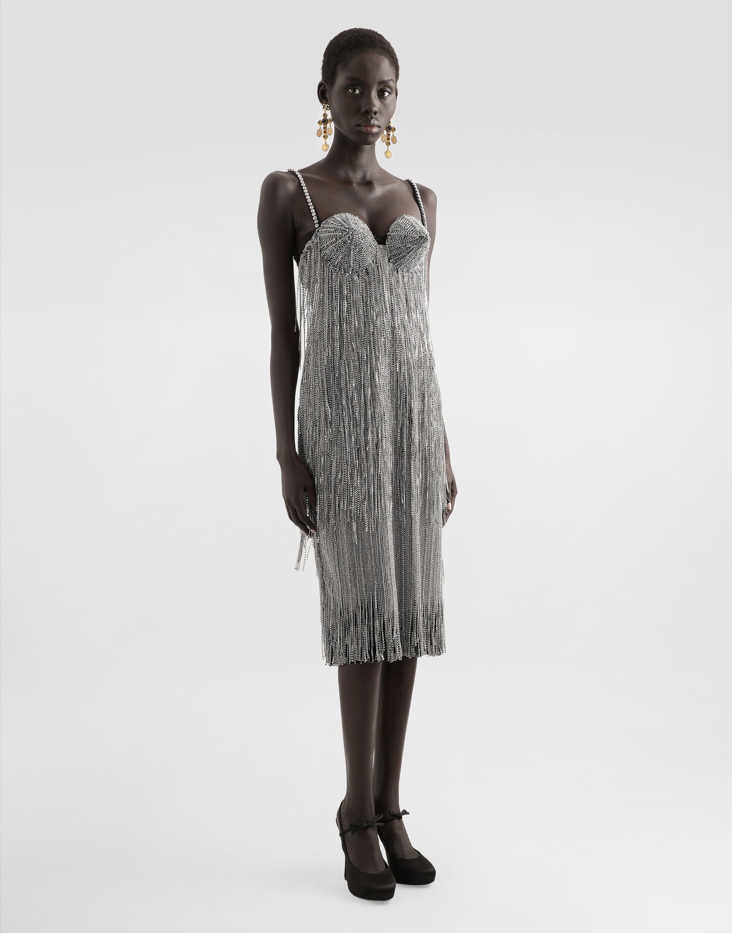 Pокля Dolce & Gabbana Dolce & Gabbana Sequined Fringe Calf-Length Dress Металик | F6TRMZGDC2MS8400, 1