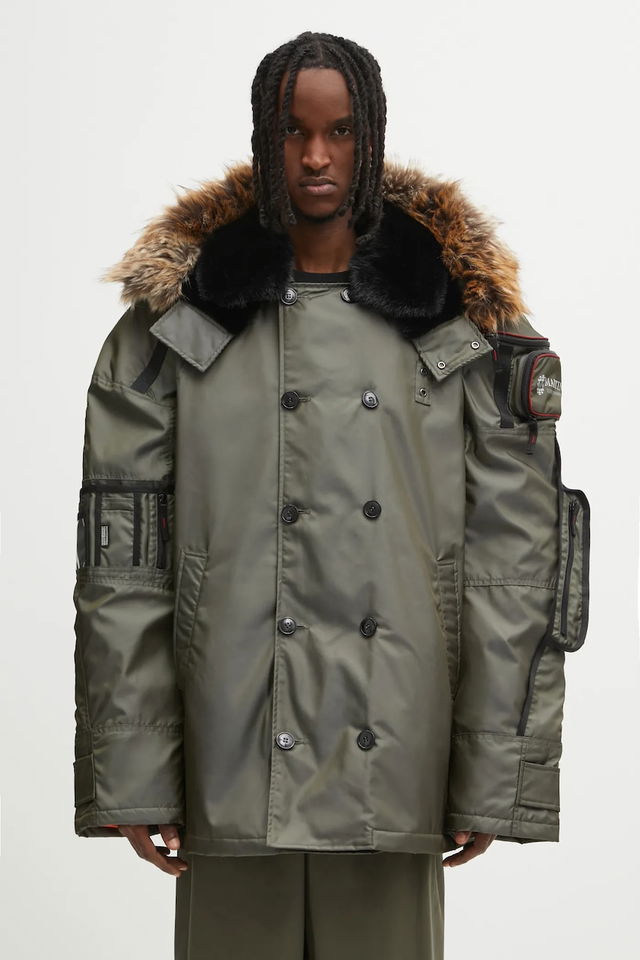 Martine Rose Double-Breasted Faux Fur Trim Bumbag Parka