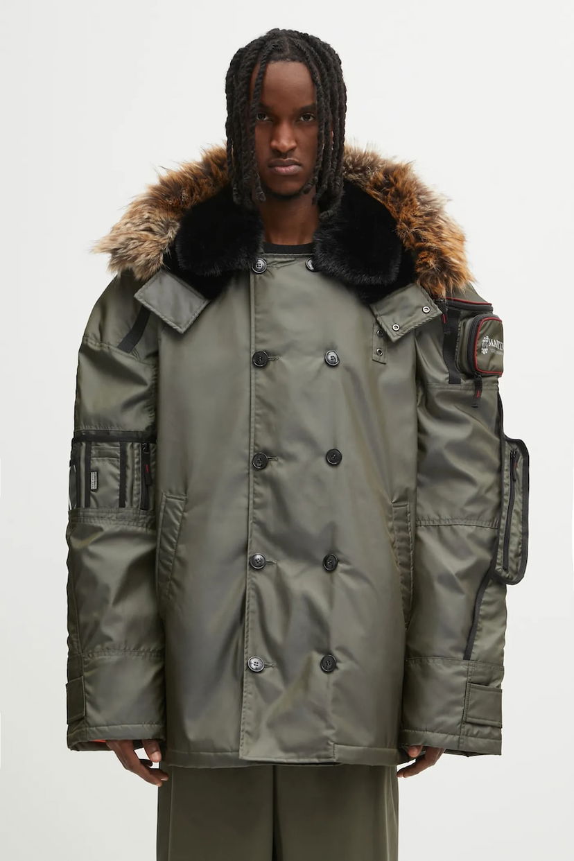 Парка Martine Rose Martine Rose Double-Breasted Faux Fur Trim Bumbag Parka Зелено | 747WO16003
