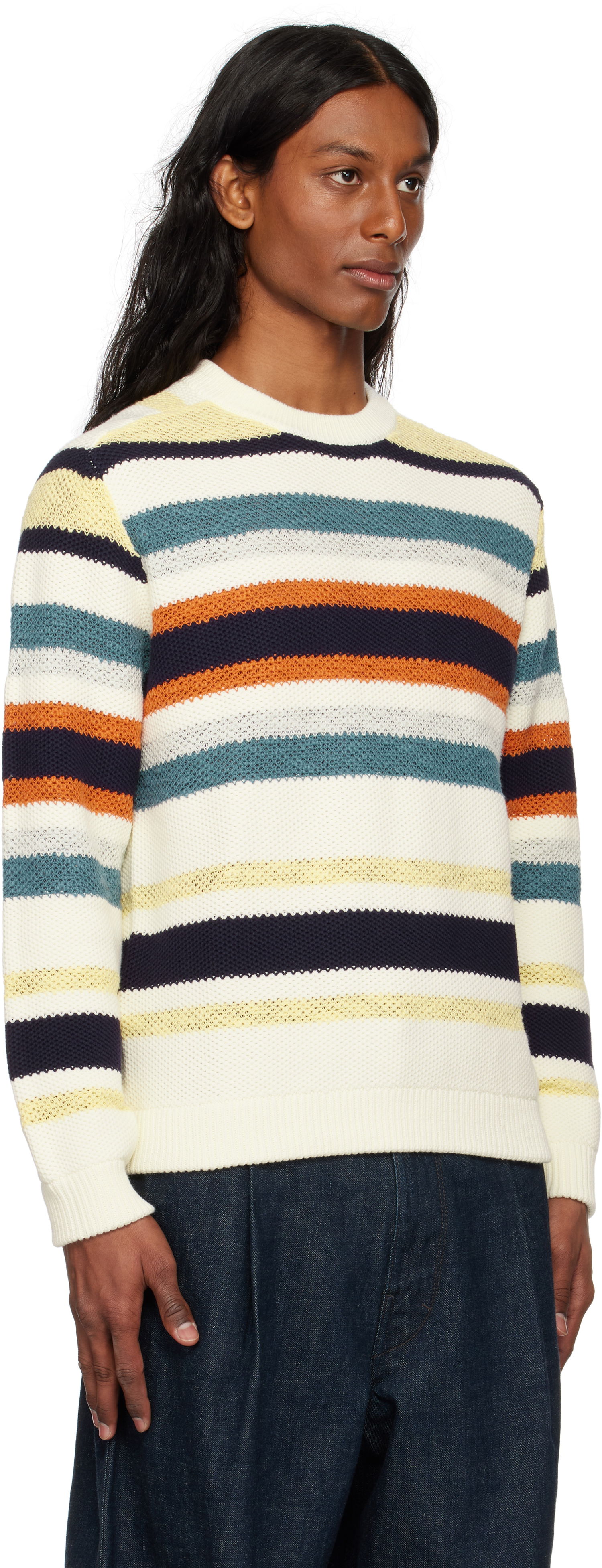 Пуловер MAISON KITSUNÉ Maison Kitsuné Comfort Striped Sweater Бяло | OM00807KT1129, 1