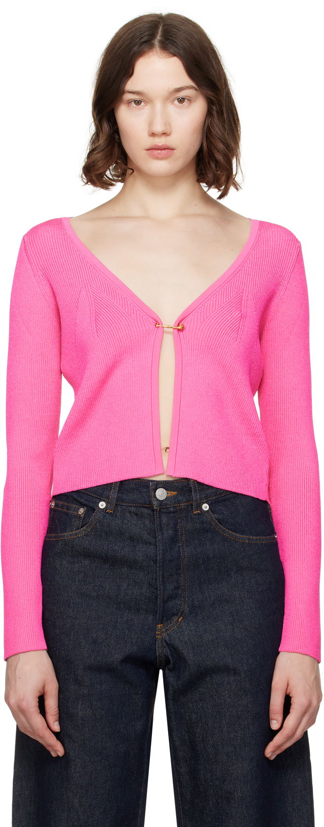 Versace Safety Pin Ribbed Knit Cardigan
