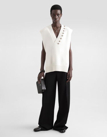 Пуловер Dolce & Gabbana Wool V-Neck Vest With Embroidered Logo And Jeweled Buttons Бяло | GXT29ZJCVWRW0111, 1