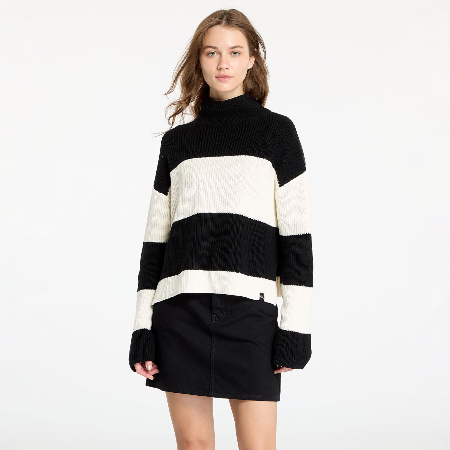 Пуловер CALVIN KLEIN Chunky Loose High Neck Sweater Ivory/ Black Stripe Черно | J20J224227 YBI, 0