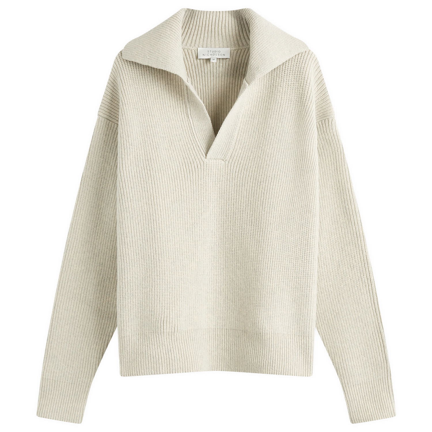 Пуловер Studio Nicholson Studio Nicholson Nash Rib Polo Knit, Size Large Бежово | NASHSNM-1295-NTL, 0