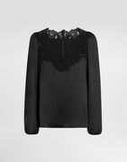 Dolce & Gabbana Silk Stretch Satin Blouse with Scalloped Lace Yoke
