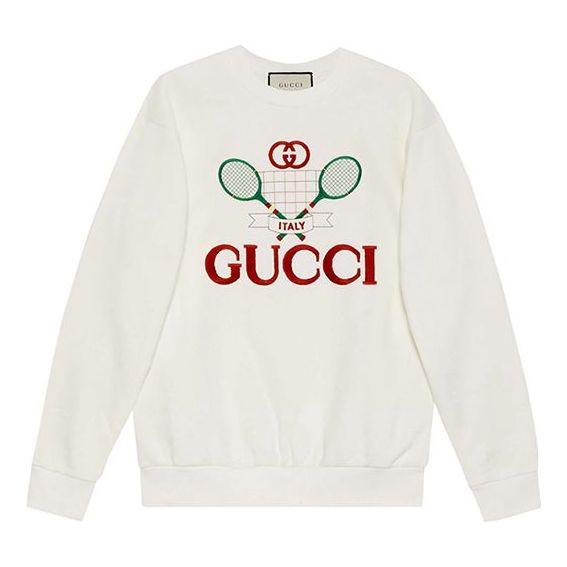 Суитчър Gucci Gucci Cotton Sweatshirt With Tennis Racket Print Бяло | 469250-XJBIY-9381