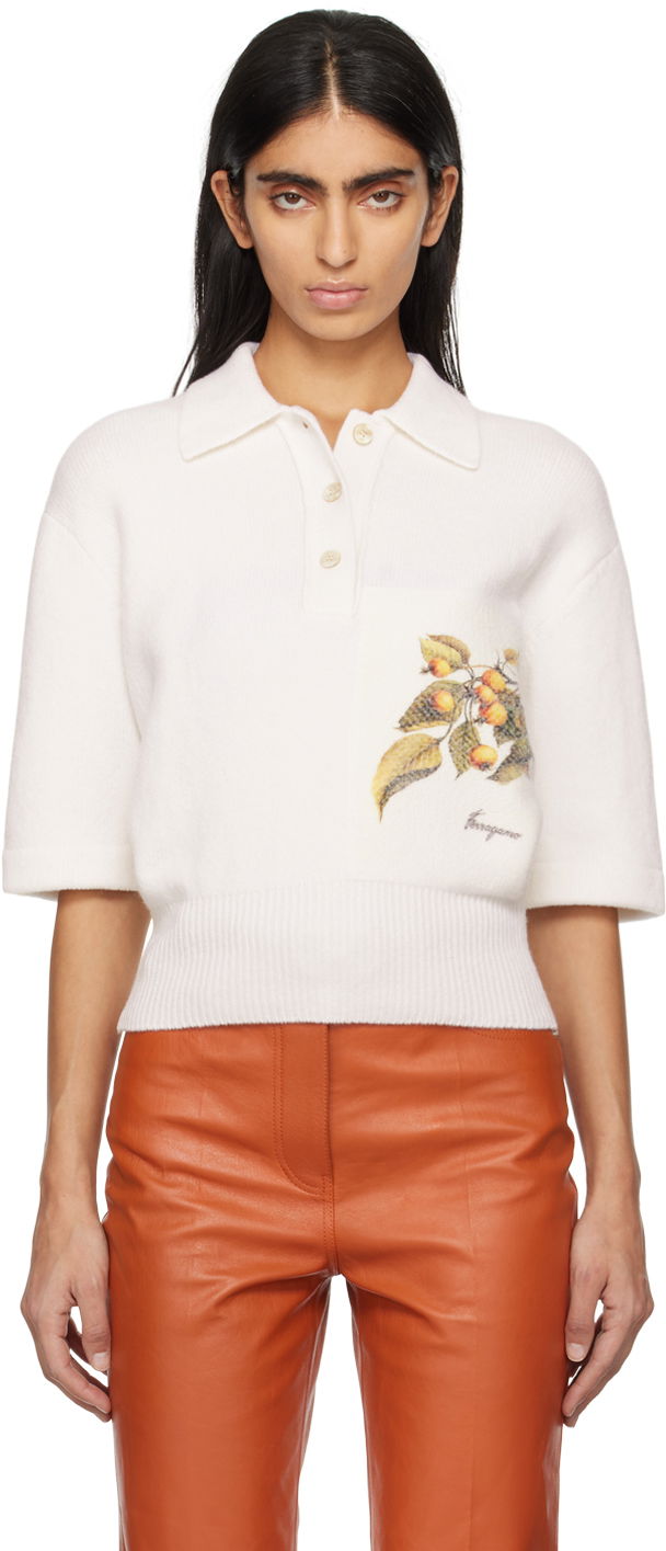 Поло тениска FERRAGAMO Floral Polo Shirt Бяло | 112661 - 771155, 0