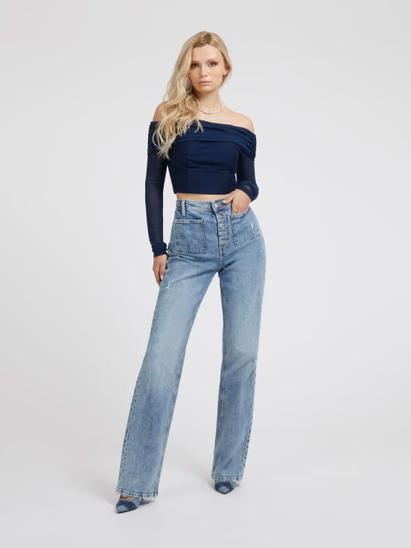 Дънки GUESS Straight Denim Тюркоазено | W3YA92D4MSM, 0