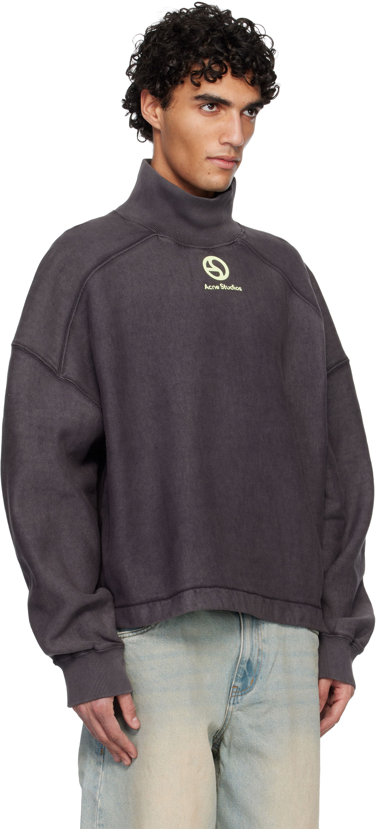 Суитчър Acne Studios Acne Studios Logo Mock Neck Fleece Sweatshirt Сиво | CI0198-, 1