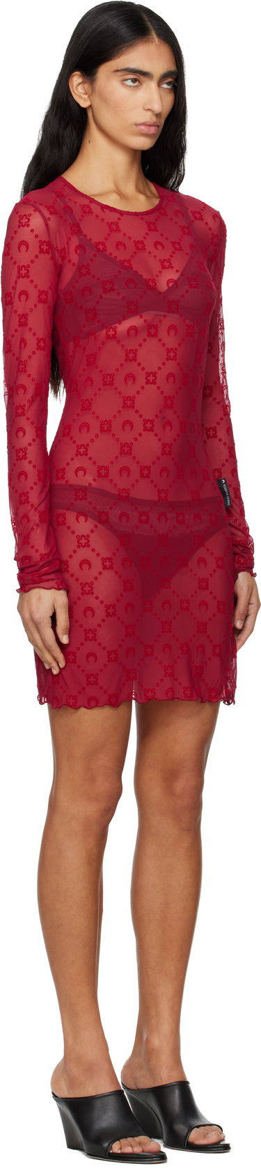 Pокля Marine Serre Moonogram Mesh Flock Minidress Червено | WDR267ACJER0005, 1