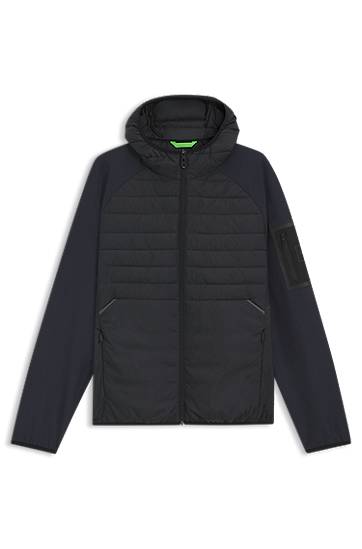 Пухо яке BOSS Water-Repellent Hooded Jacket with Zipped Sleeve Pocket Черно | 50541032, 0