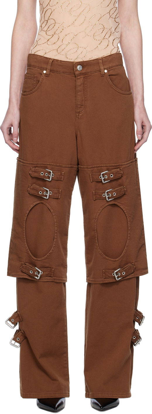 Карго панталони Blumarine Blumarine Boyfriend Cutout Buckle Jeans Кафяво | A344J046A, 0