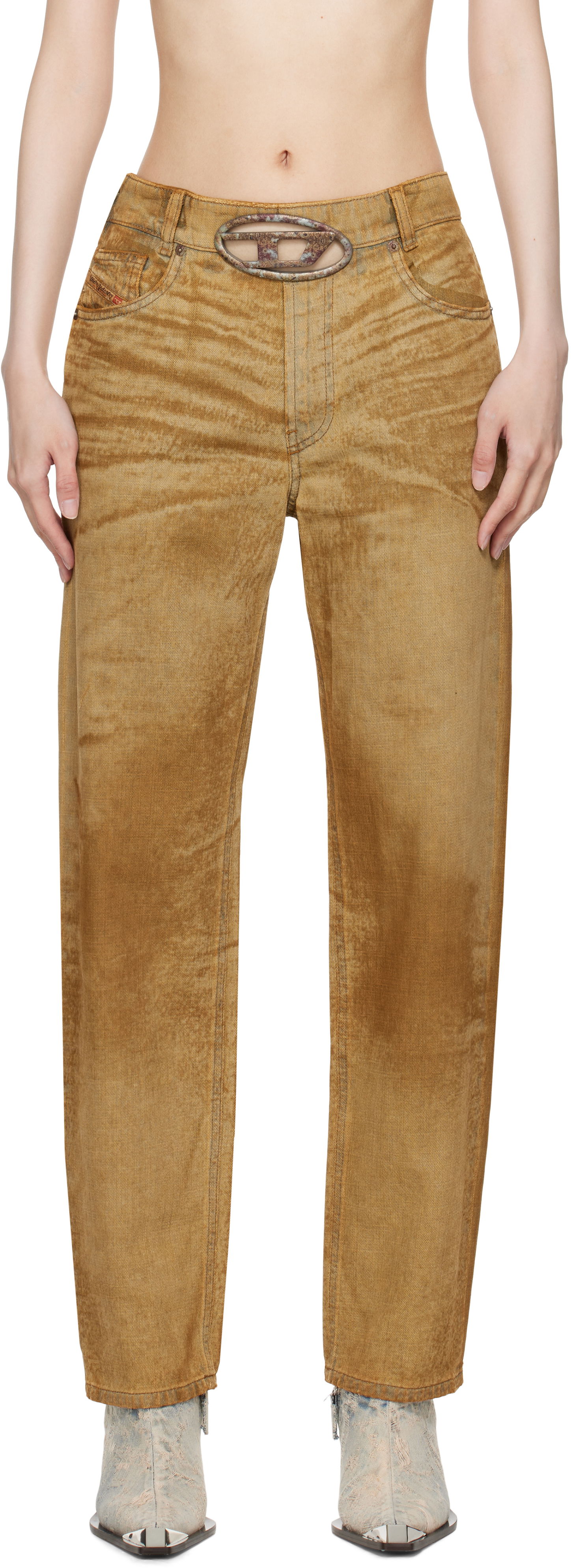 Дънки Diesel Straight Fit Jeans With Embossed Belt Бежово | A16677 0AJET, 0