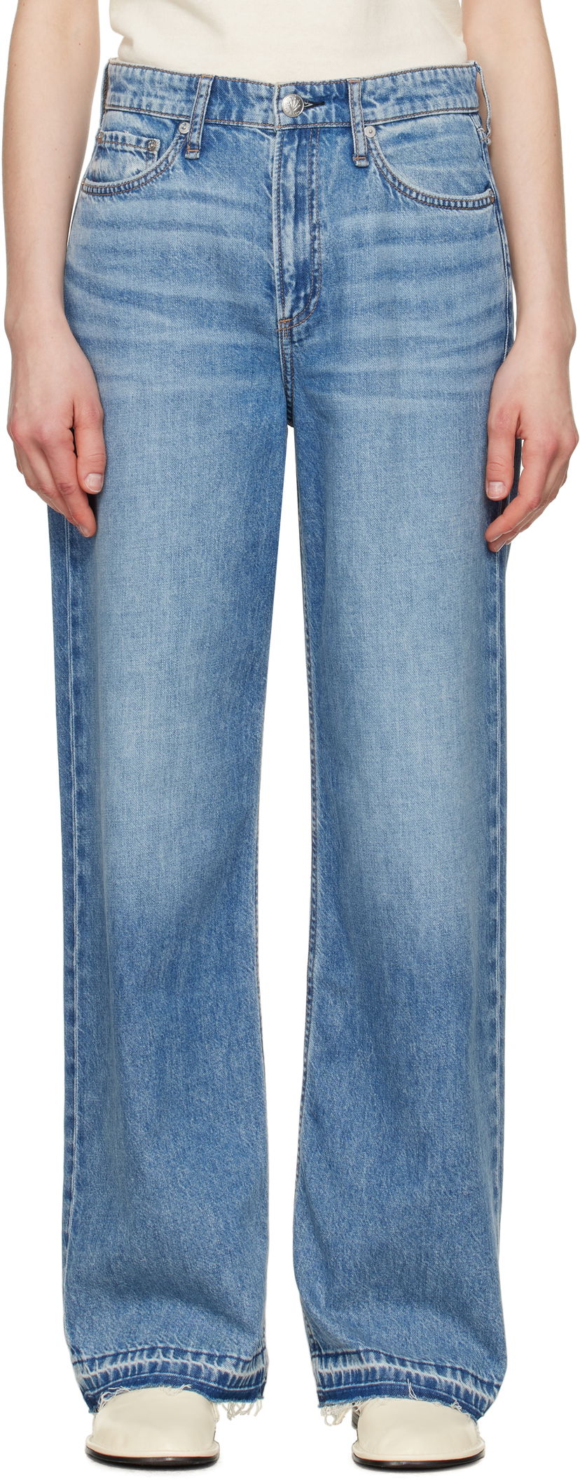 Дънки rag & bone Rag & Bone Featherweight Logan Wide-Leg Jeans Синьо | WDD24H2935FWOR