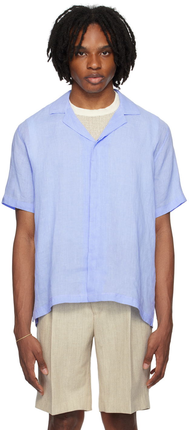 Риза Orlebar Brown Linen Resort Shirt Синьо | 279118, 0
