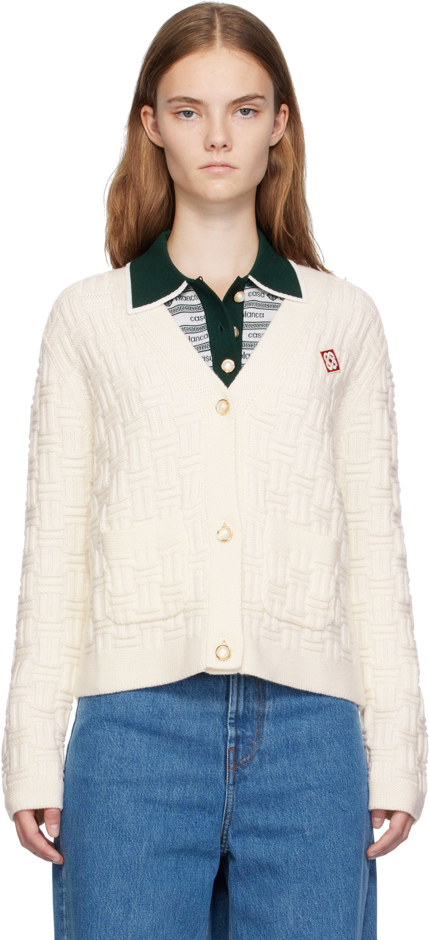 Пуловер Casablanca Column Knit Cardigan Бежово | WF24-KW-716-01, 0