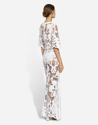 Pокля Dolce & Gabbana Dolce & Gabbana Openwork Embroidered Long Dress Бяло | F6JKHZFG6AEW0800, 2