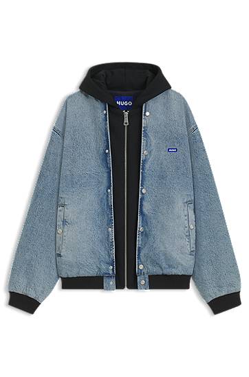 Яке бомбър BOSS HUGO Denim Bomber Jacket with Hooded Jersey Panel Синьо | 50541735, 0
