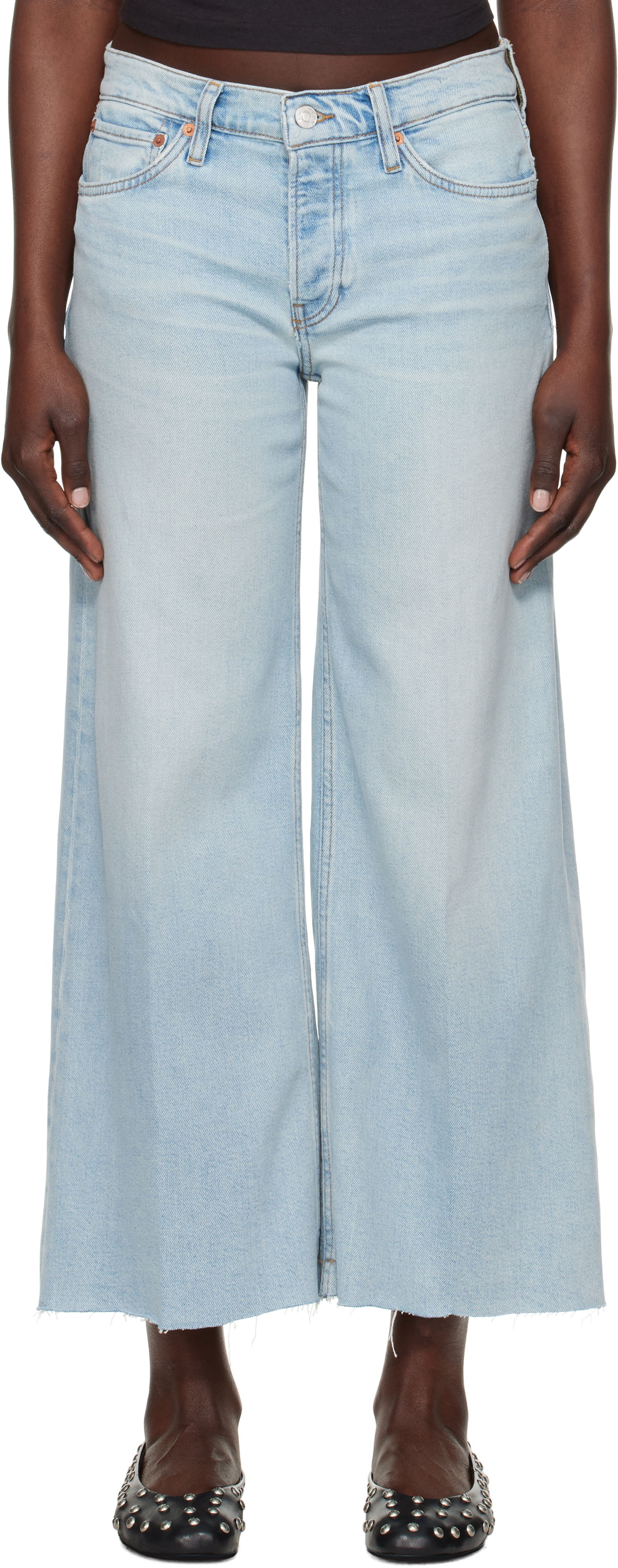 Дънки RE/DONE Re/Done Comfort Stretch Mid Rise Wide Leg Crop Jeans Синьо | 190-03WMRWDLC, 0