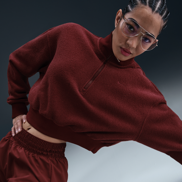 Пуловер Nike Nike Sportswear Phoenix Plush Fleece Quarter-Zip Top Бургунди | HQ7637-619, 4