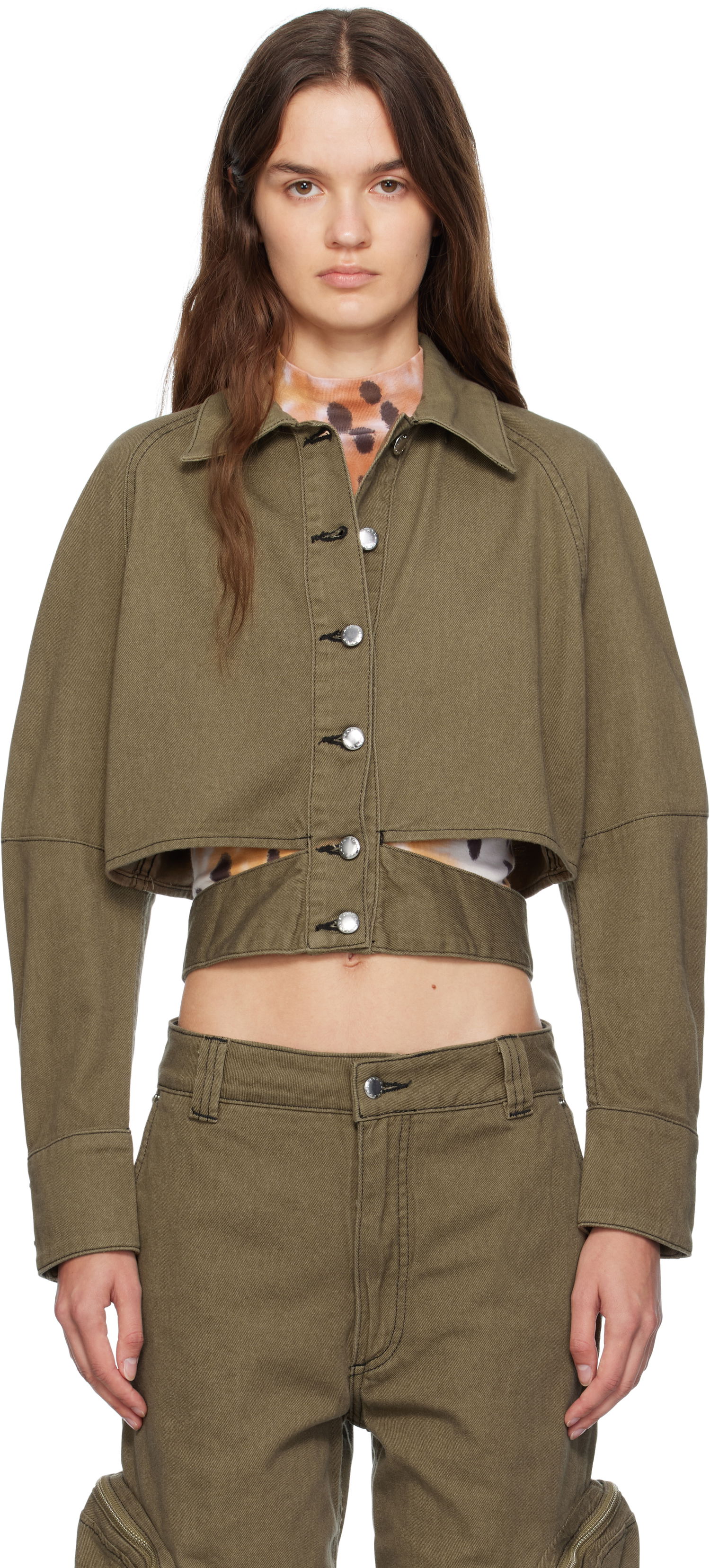 Яке Eckhaus Latta Eckhaus Latta Ellipse Cropped Denim Jacket Зелено | 1121A-EL-PF25-E -, 0