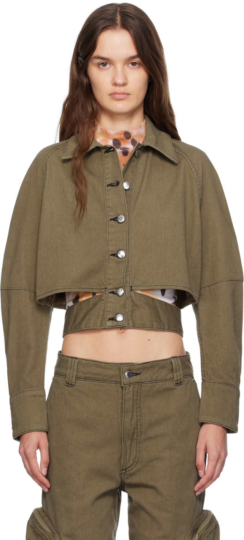 Яке Eckhaus Latta Eckhaus Latta Ellipse Cropped Denim Jacket Зелено | 1121A-EL-PF25-E -