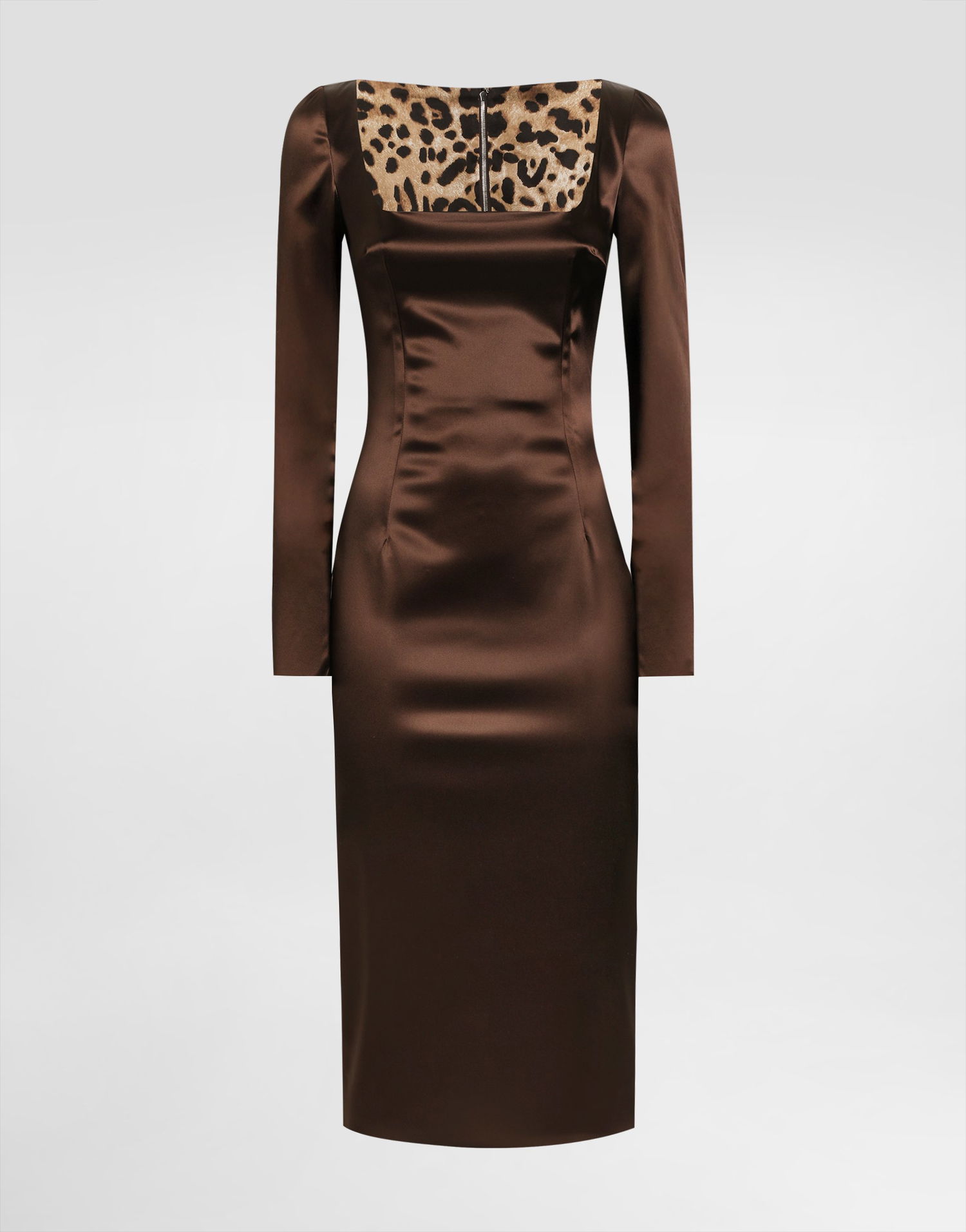 Pокля Dolce & Gabbana Dolce & Gabbana Stretch Satin Dress with Leopard Print Detail Кафяво | F6TYGTFURADM0694, 0