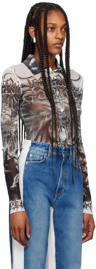 Риза Jean Paul Gaultier Jean Paul Gaultier 'The Diablo' Print Mesh Shirt Бяло | 24/25-U-CH015-T546-0100, 1