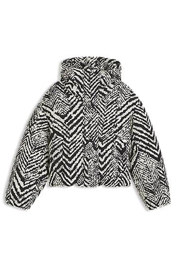 Water-repellent hooded jacket with herringbone print