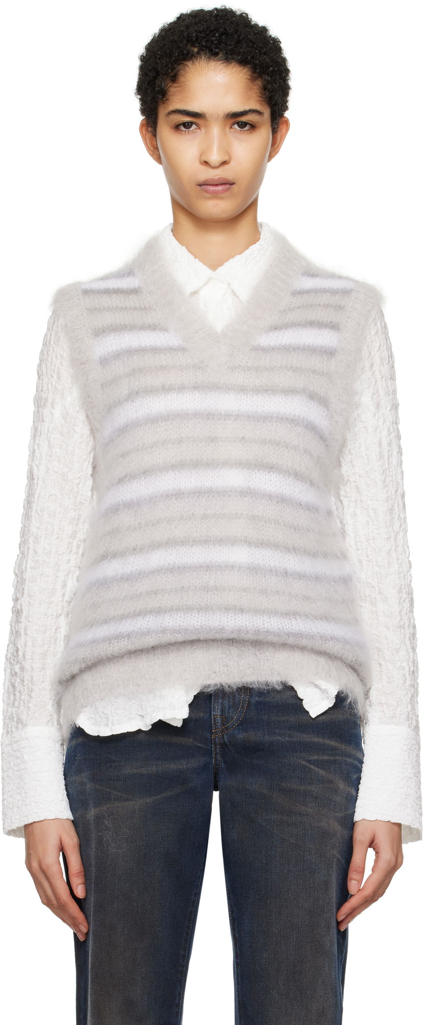 Жилетка Marni Fuzzy Striped Vest Сиво | CVMG0076Q0 UFU174