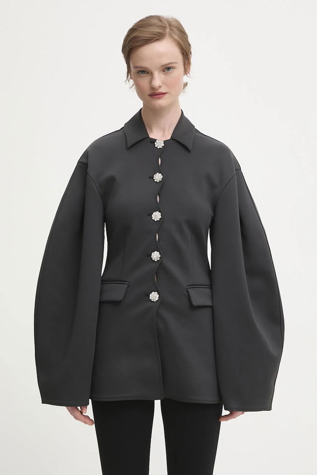 Scuba Neoprene Blazer with Voluminous Sleeves and Crystal Buttons