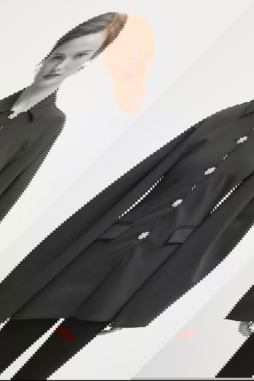 Яке GANNI Scuba Neoprene Blazer with Voluminous Sleeves and Crystal Buttons Черно | W0516, 0