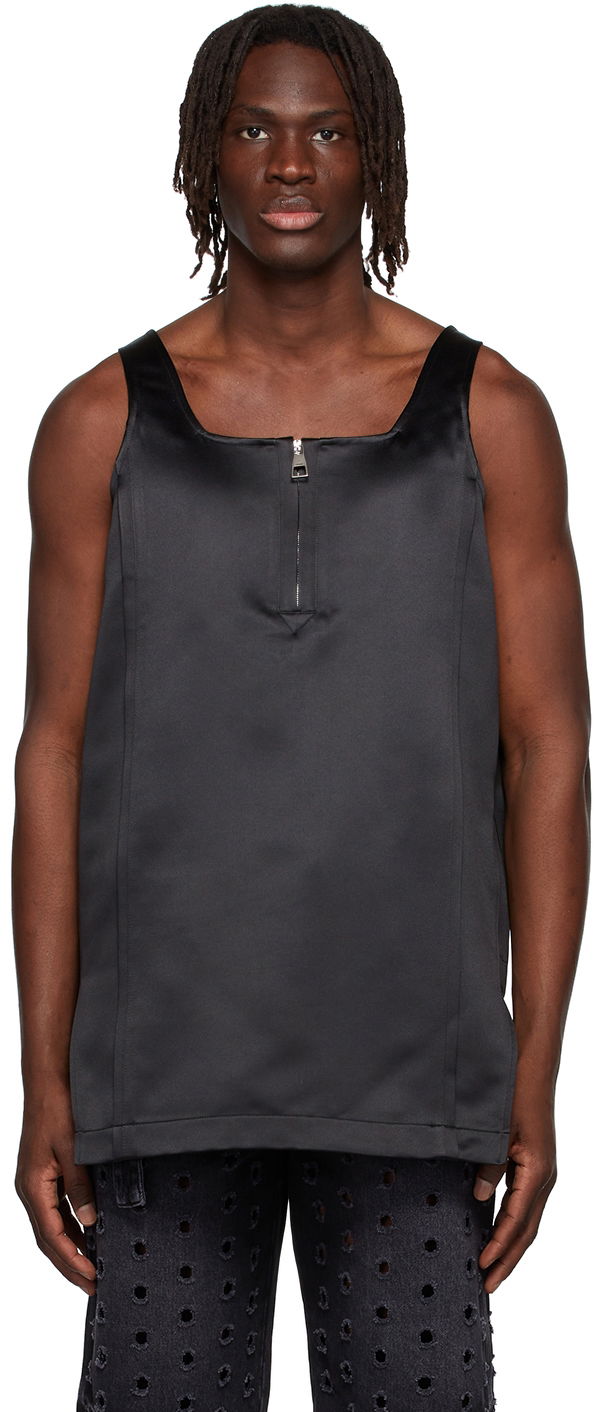 Потник We11done We11done Zip-Front Satin Tank Top Черно | WD-BL1-22-129-M-BK, 0