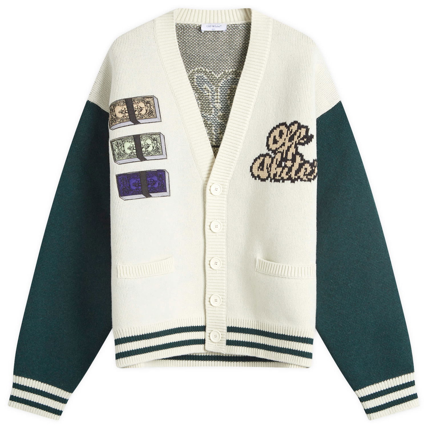 Пуловер Off-White Crystal Cash Varsity Cardigan Бяло | OMHB019S25KNI0030B84, 0