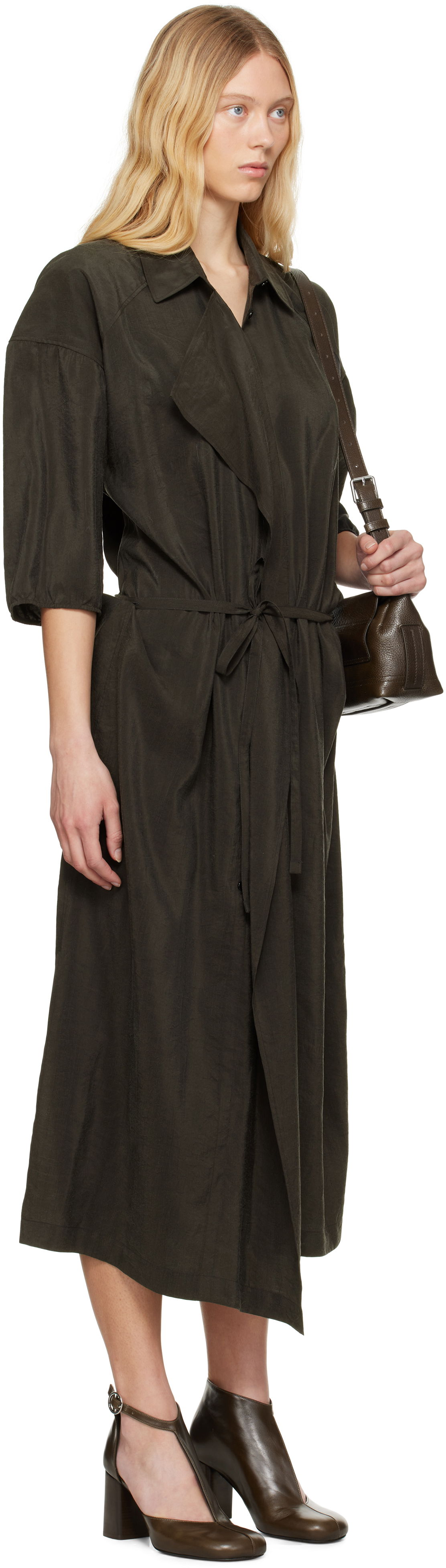 Pокля LEMAIRE Lemaire Asymmetrical Shirt Midi Dress Зелено | DR1056 LF1308, 1