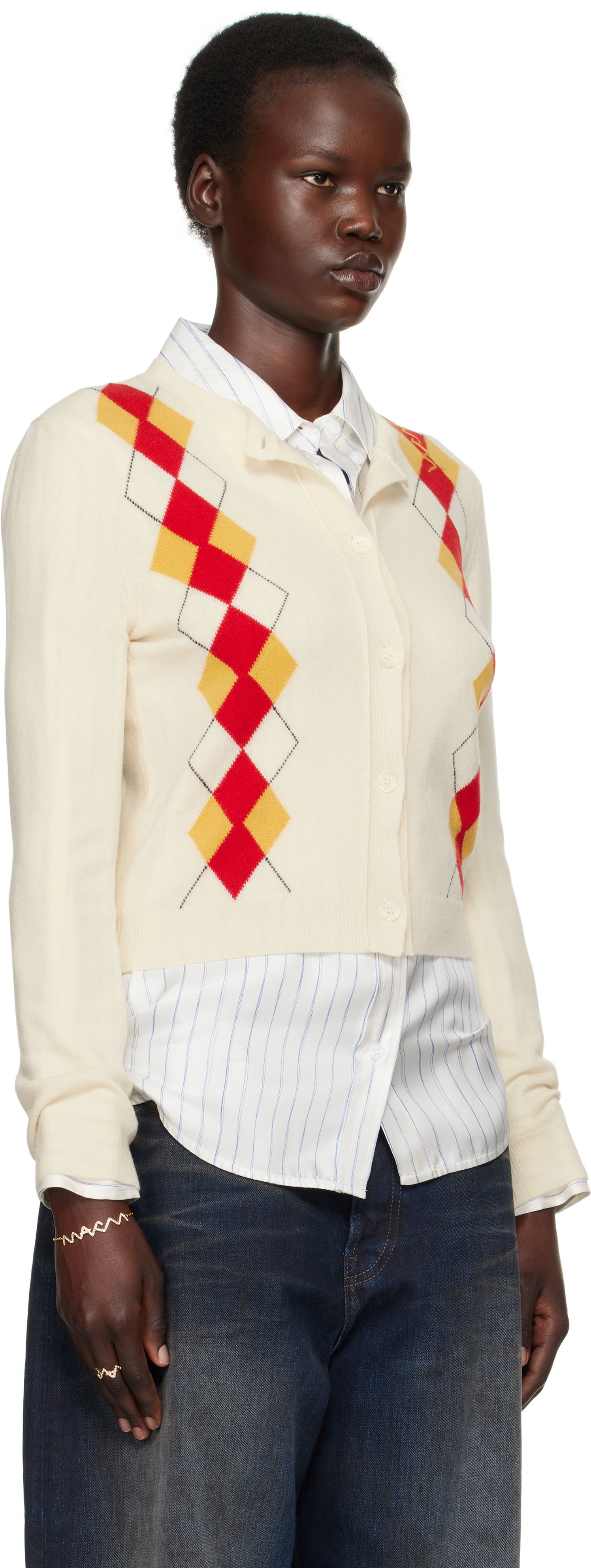 Пуловер Marni Marni Argyle Wool Cropped Cardigan Бяло | CDMD0397Q0 UFH546, 1