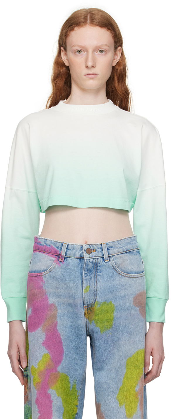 Тениска Palm Angels Blue & White Overlogo Тюркоазено | PWAB023S23JER0014001, 0