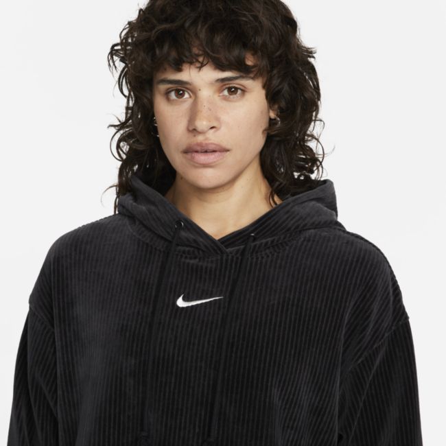 Суитчър Nike Velour Cropped Pullover Hoodie Черно | DQ5927-010, 1