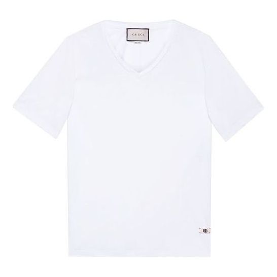 Тениска Gucci V-Neck T-Shirt With Double G Бяло | 645269-XJC6N-9692