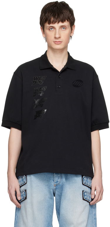 Поло тениска We11done Logo-Appliquéd Cotton-Jersey Polo Черно | WD-TT1-22-537-U-BK, 0