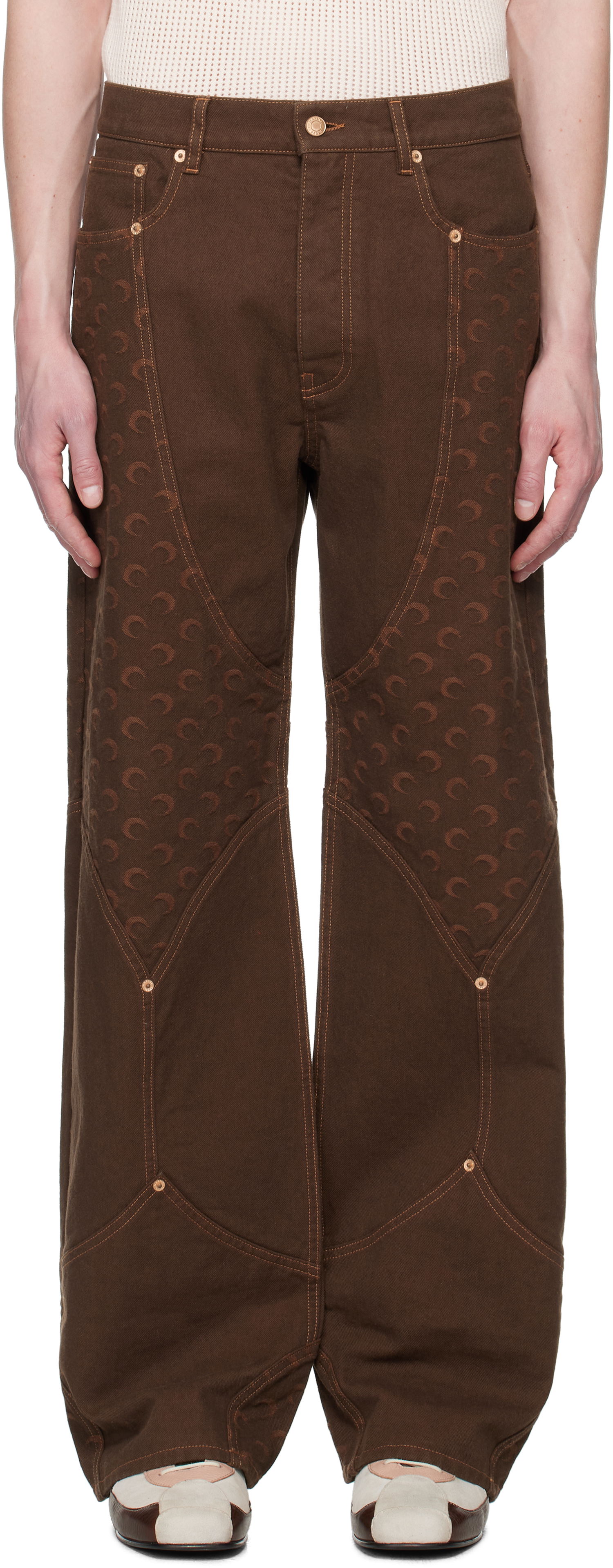 Дънки Marine Serre Marine Serre Moon Jacquard Twill Workwear Trousers Кафяво | MPA073A CWOV0063, 0