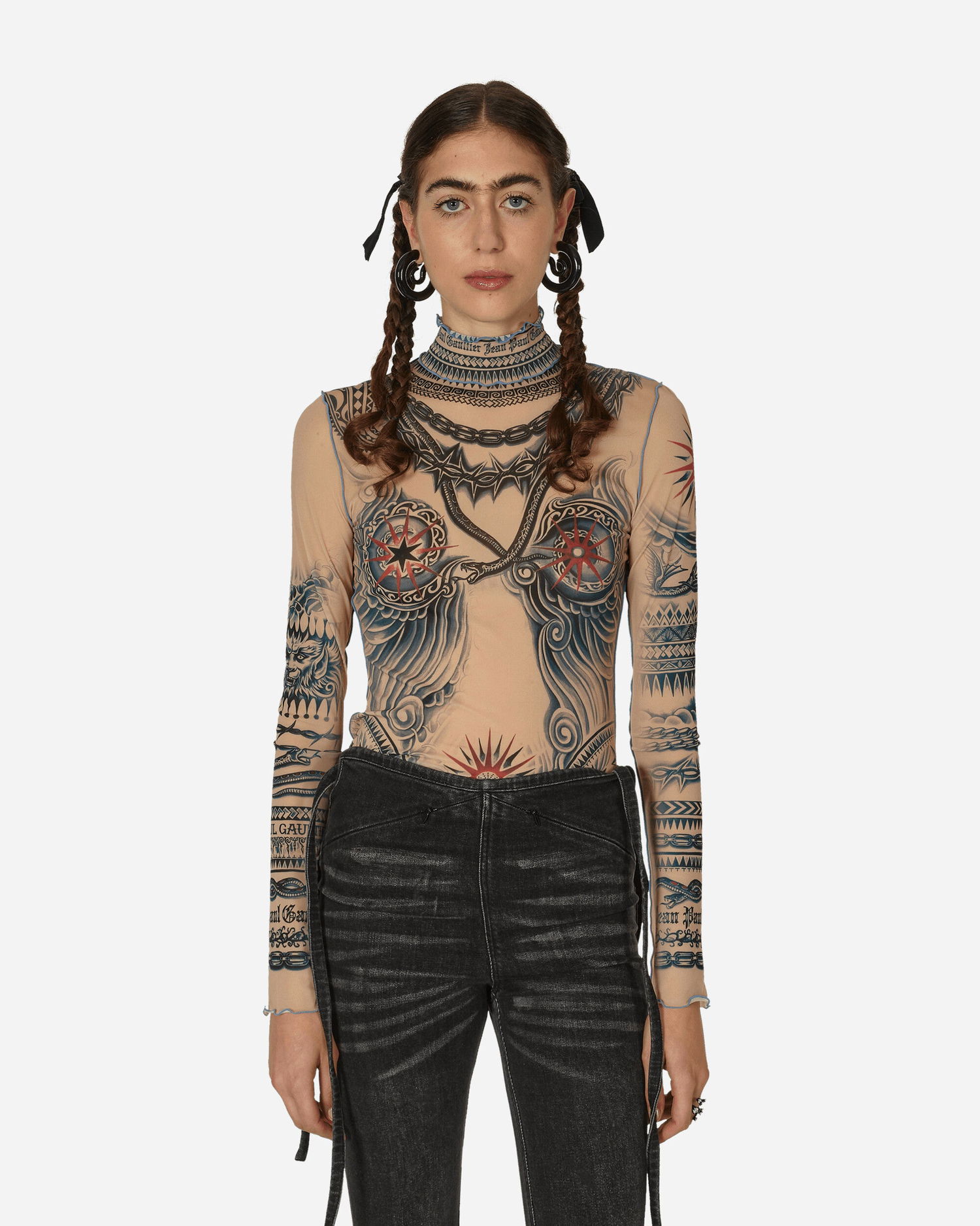 Тениска Jean Paul Gaultier Tattoo Print Mesh Top Бежово | 2315-F-TO111-J528-635030 6, 0