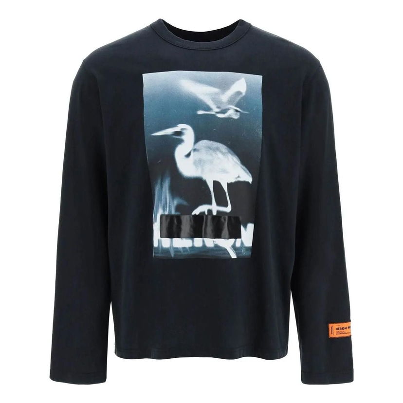 Тениска HERON PRESTON Heron Preston Censored Heron Graphic Long-Sleeve T-Shirt Черно | HMAB026S23JER0011001