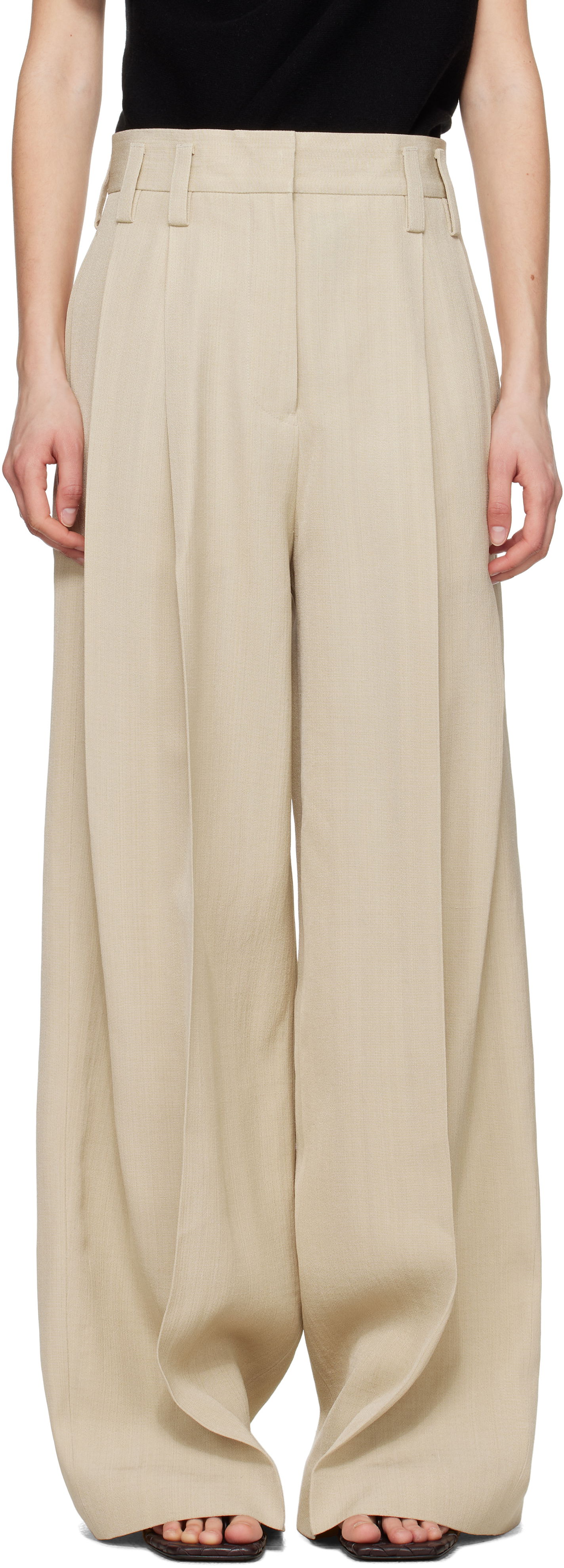 Панталони Jil Sander Jil Sander Voluminous Pleated Trousers Бежово | J03KA0292_J65005, 0