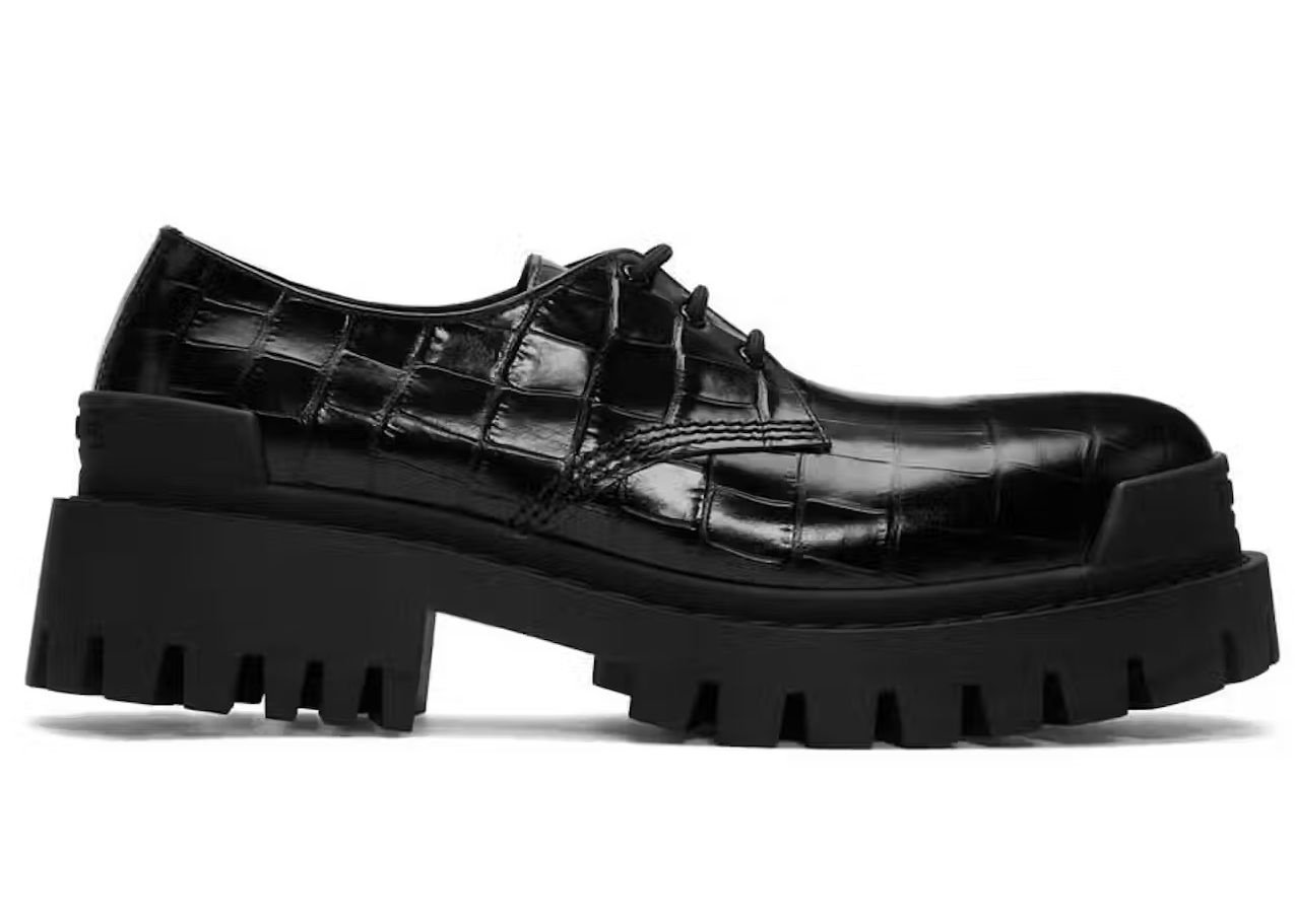 Кецове и обувки Balenciaga Strike Croc Embossed Leather Derby "Black" Черно | 600600WA9D01000, 0