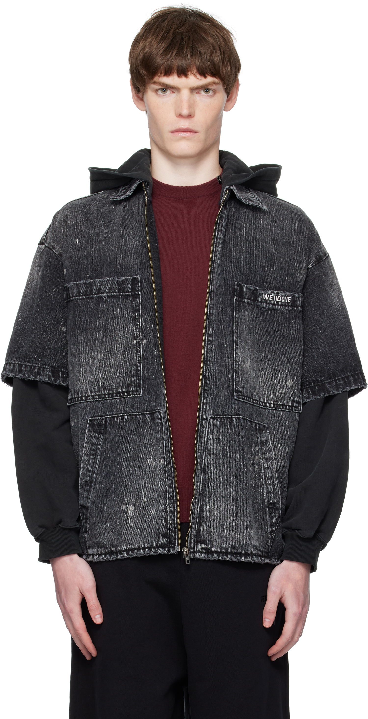 Яке We11done We11done Faded Layered Hoodie Denim Jacket Черно | WD-DJ2-25-315-M-BK, 0