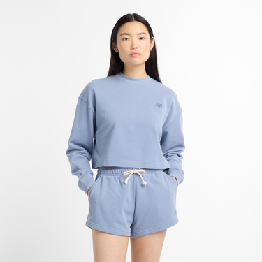 Къси панталони New Balance Women's Cropped Fleece Sweatshirt and Shorts Set Синьо | NBWT51514DUS, 0