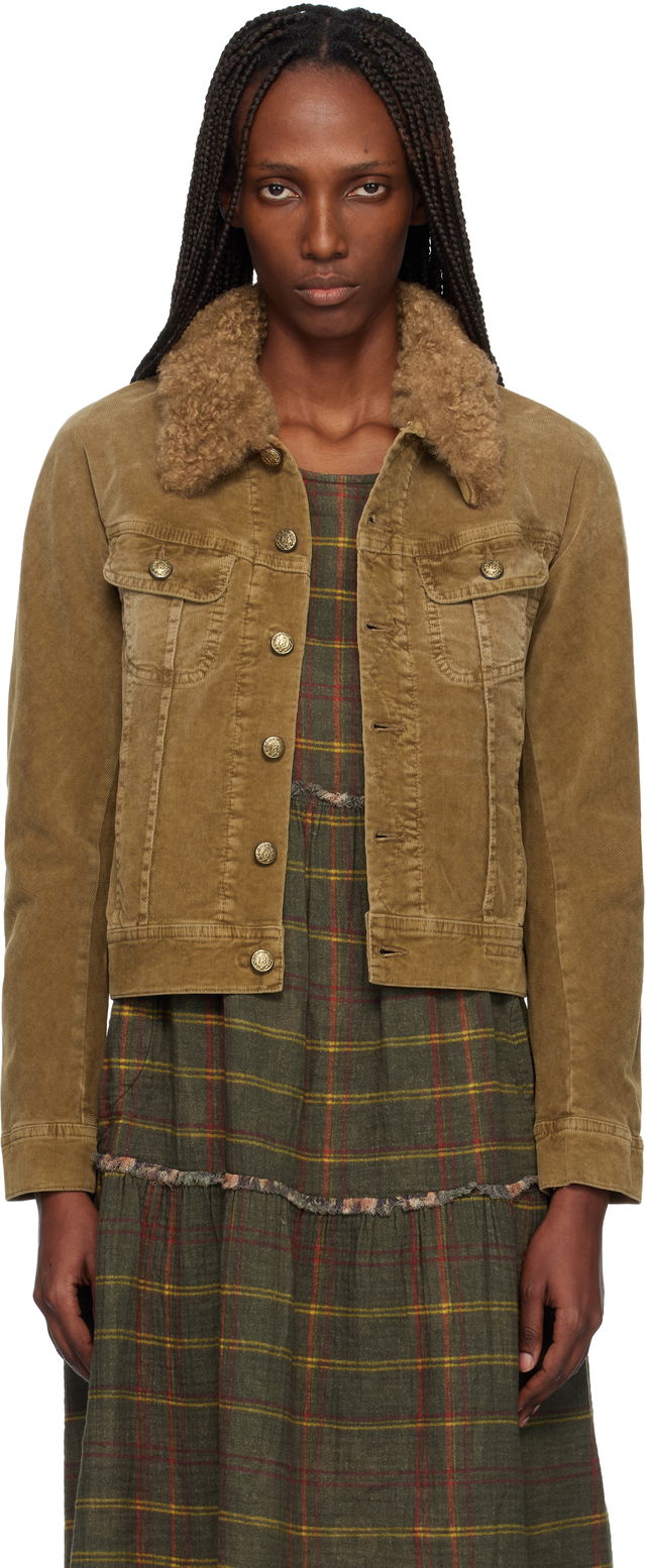 Skinny Corduroy Trucker Jacket with Faux Fur Collar